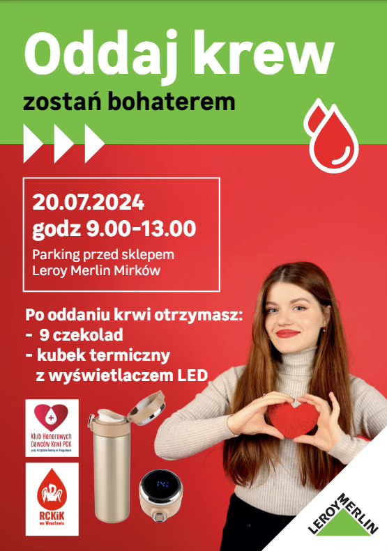 Chcesz oddać krew w sobotę? Zapraszamy do Mirkowa - 20.07.2024 r.