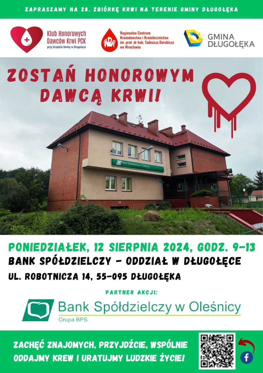 Klub HDK PCK przy Urzędzie Gminy w Długołęce zaprasza na akcję krwiodawstwa