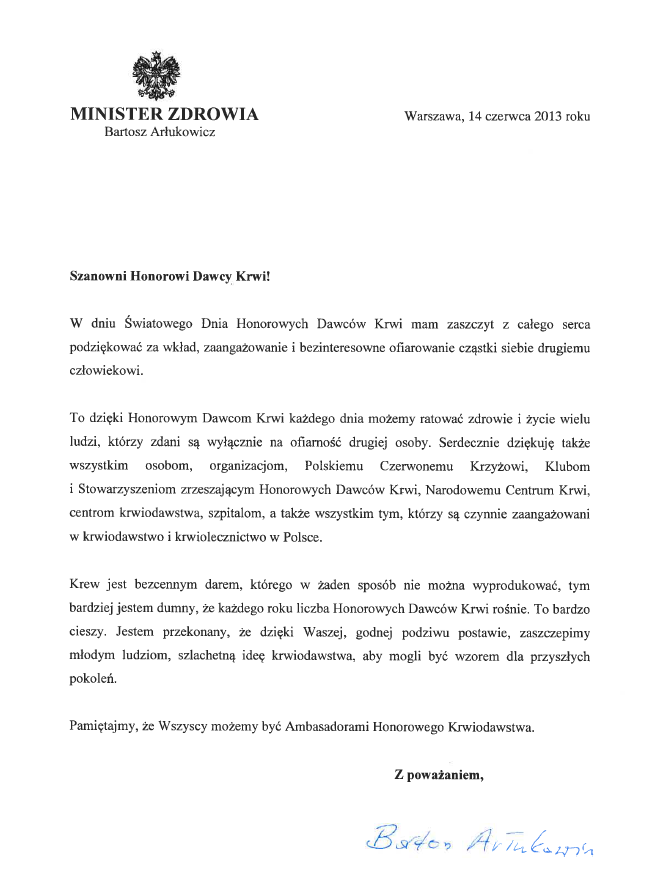 Szanowni Honorowi Dawcy Krwi!