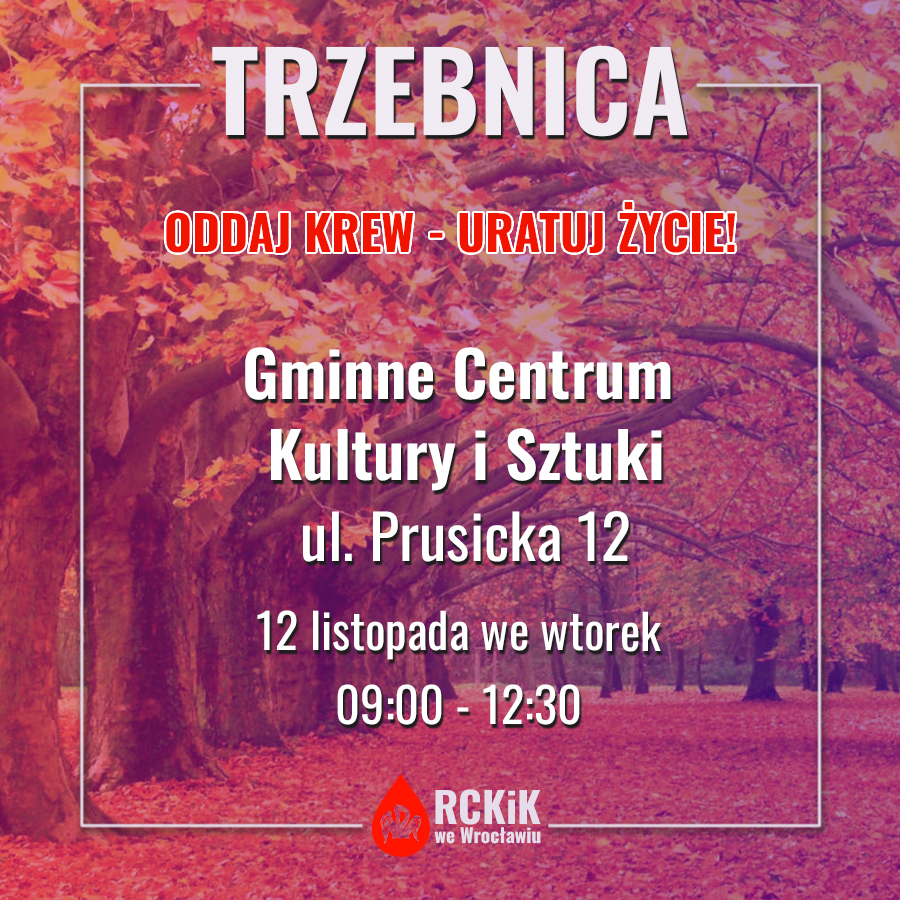Zapraszamy do oddania krwi w Trzebnicy - 12.11.2024 r.