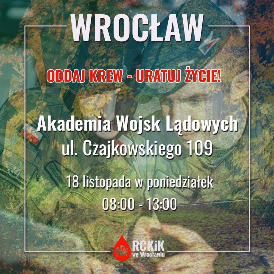 Klub HDK PCK przy AWL we Wrocławiu zaprasza na akcję krwiodawstwa - 18.11.2024 r.