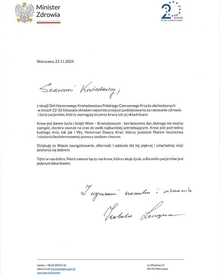 Życzenia z Ministerstwa Zdrowia
