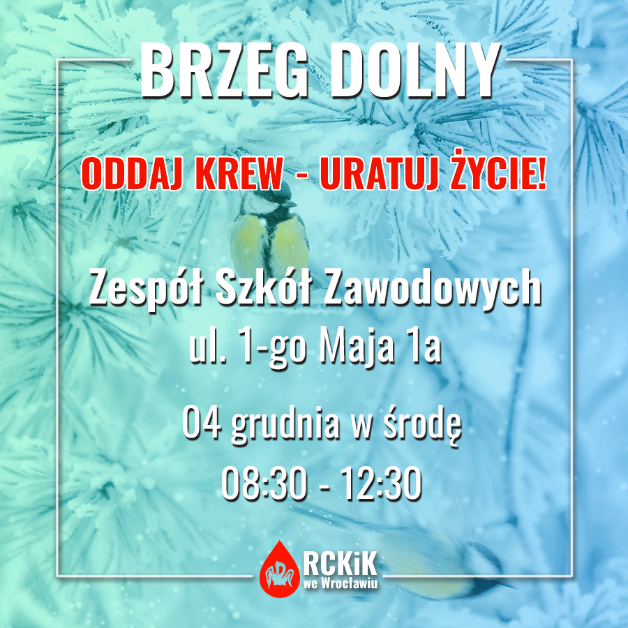 Ostatania w tym roku kalendarzowym akcja krwiodawstwa w Brzegu Dolnym - 04.12.2024 r.