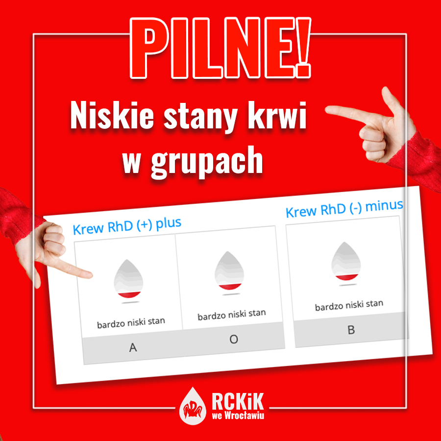 PILNE! Niskie stany krwi w grupach A+, O+  B-