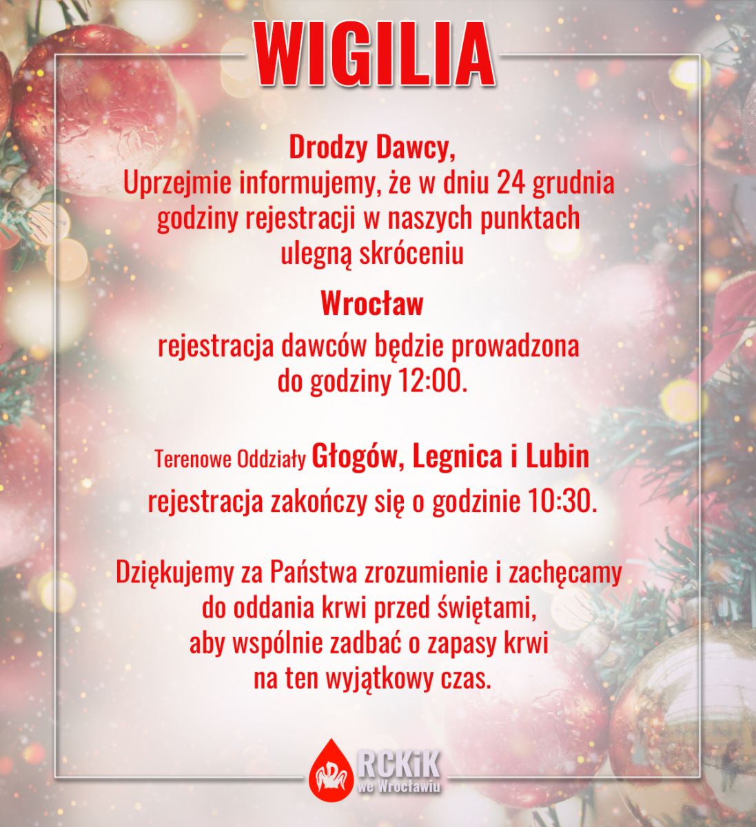 Organizacja pracy w Wigilię