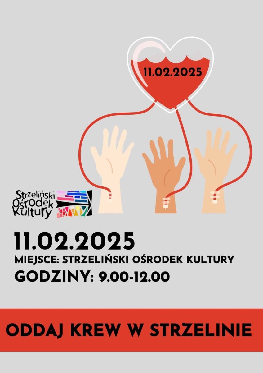 Zapraszamy na akcję krwiodawstwa do Strzelina - 11.02.2025 r.