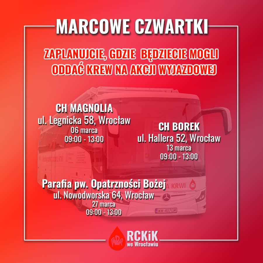 Czwartkowe akcje krwiodawstwa we Wrocławiu