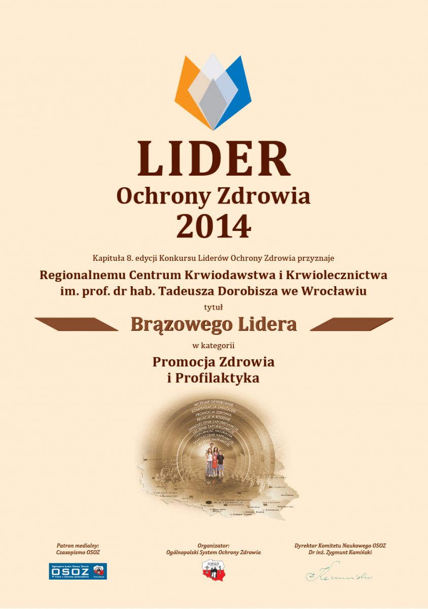 RCKiK we Wrocławiu „Brązowym Liderem Ochrony Zdrowia 2014”