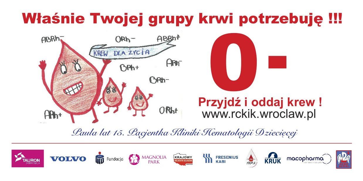 Zapraszamy osoby z grupami 0Rh- oraz AB Rh- do zgłaszania się do oddawania krwi
