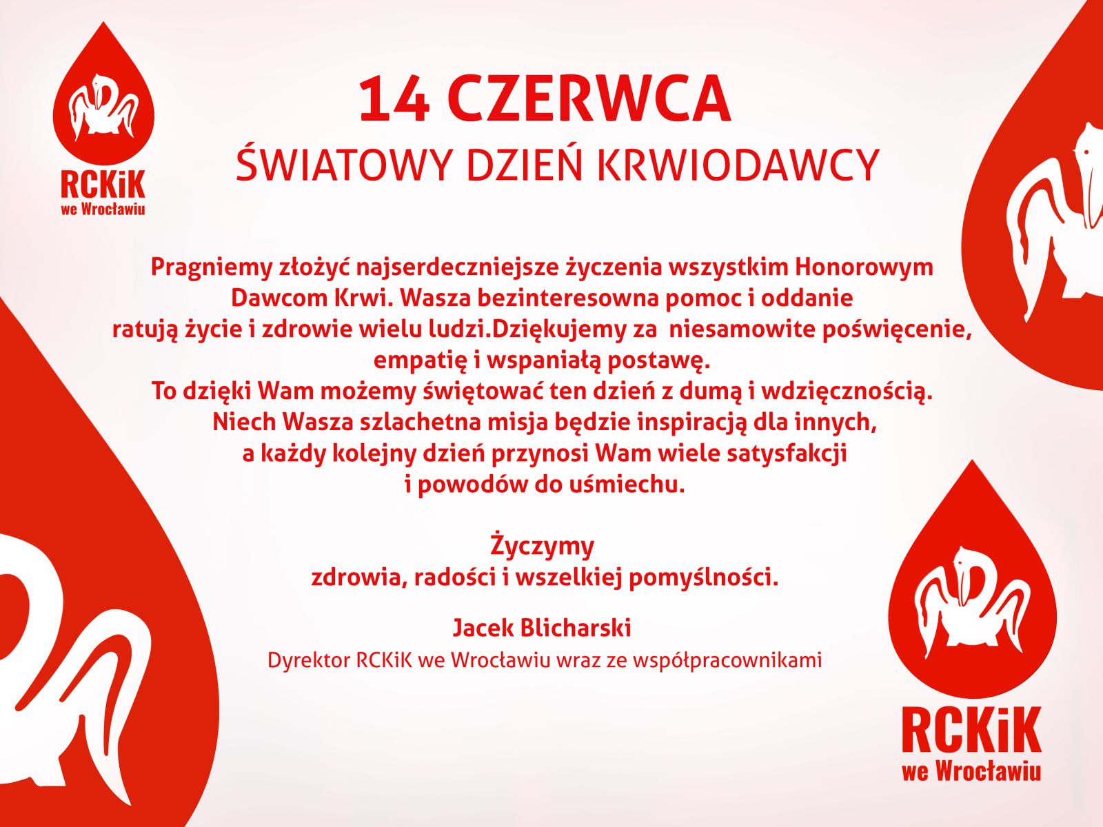 Życzenia Dyrektora RCKiK we Wrocławiu - Pana Jacka Blicharskiego