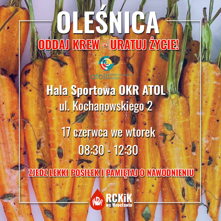 We wtorek - 17 czerwca -  zapraszamy do Oleśnicy