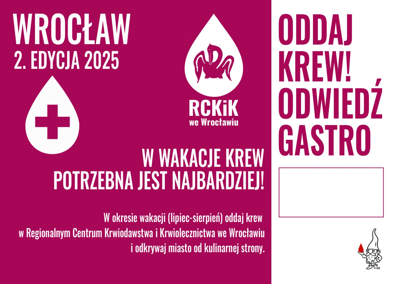 Przypominamy o trwającej akcji "Oddaj krew! Odwiedź gastro! Vouchery wydawana są w: poniedziałki, wtorki, piątki i soboty.