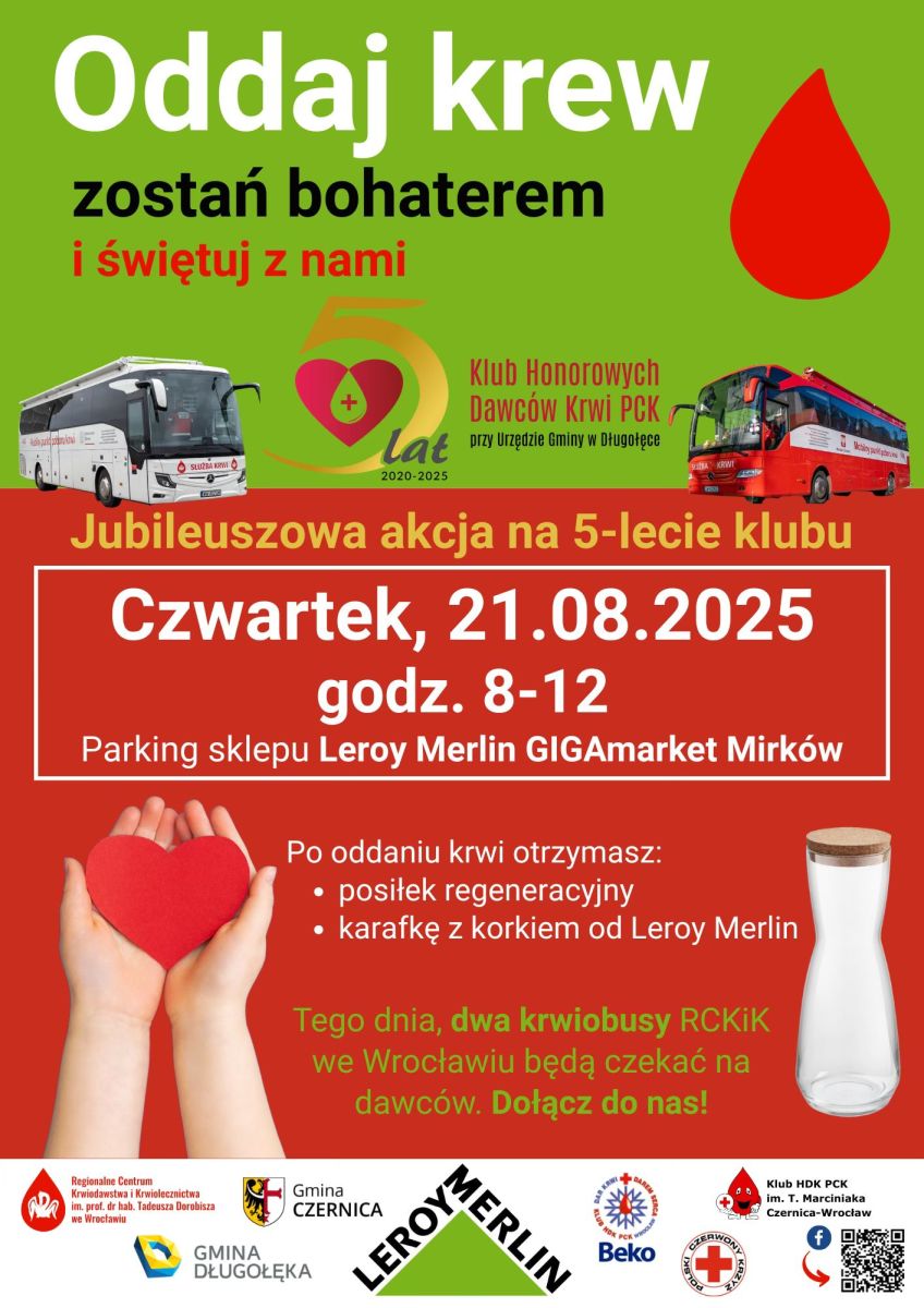 Zapraszamy na jubileuszową akcję krwiodawstwa do Mirkowa