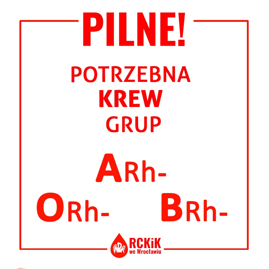 Dawno nie prosiliśmy o pomoc, ale dziś naprawdę jej potrzebujemy! Pilnie potrzebna nam krew z 3 grup ujemnych!