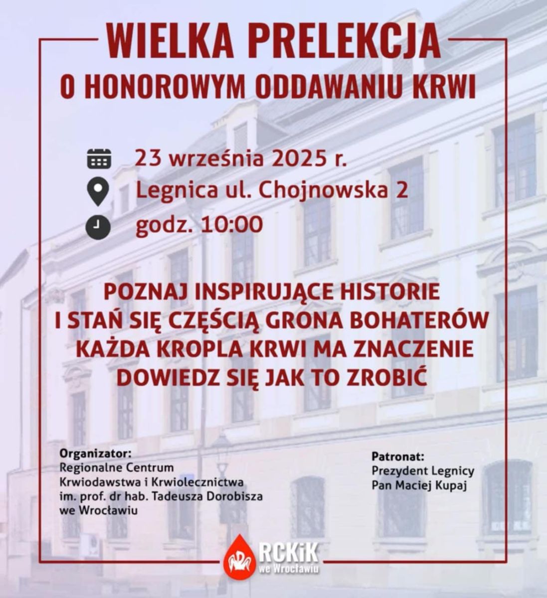 Wielka prelekcja o krwiodawstwie w Legnicy