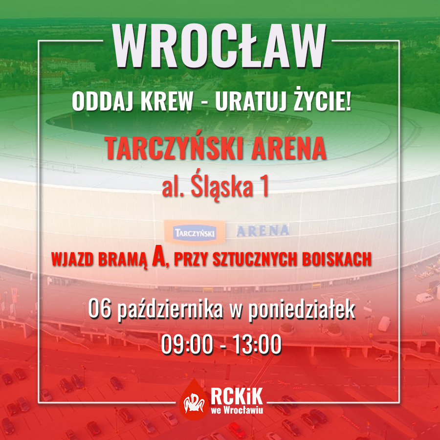 W poniedziałek będziemy pobierać krew na Tarczyński Arena