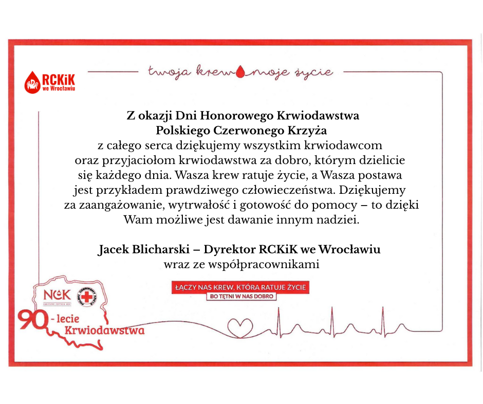 Wszystkiego najlepszego z okazji Dni Honorowego Krwiodawstwa PCK