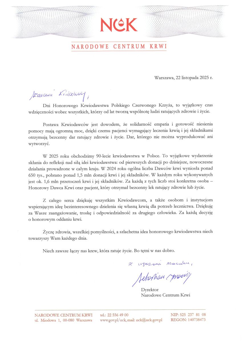 Wszystkiego najlepszego z okazji Dni Honorowego Krwiodawstwa PCK