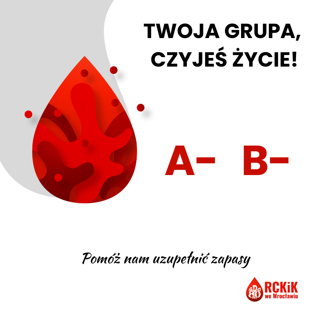 Niski stan zapasów grup krwi A Rh- oraz B Rh-