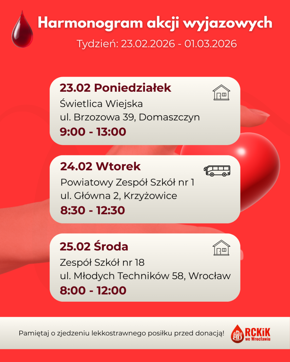 Harmonogram akcji wyjazdowych - 23.02.2026 - 01.03.2026