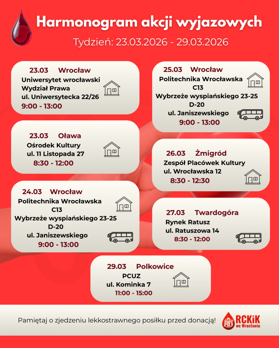 Harmonogram akcji wyjazdowych 23-29.03.2026 r.