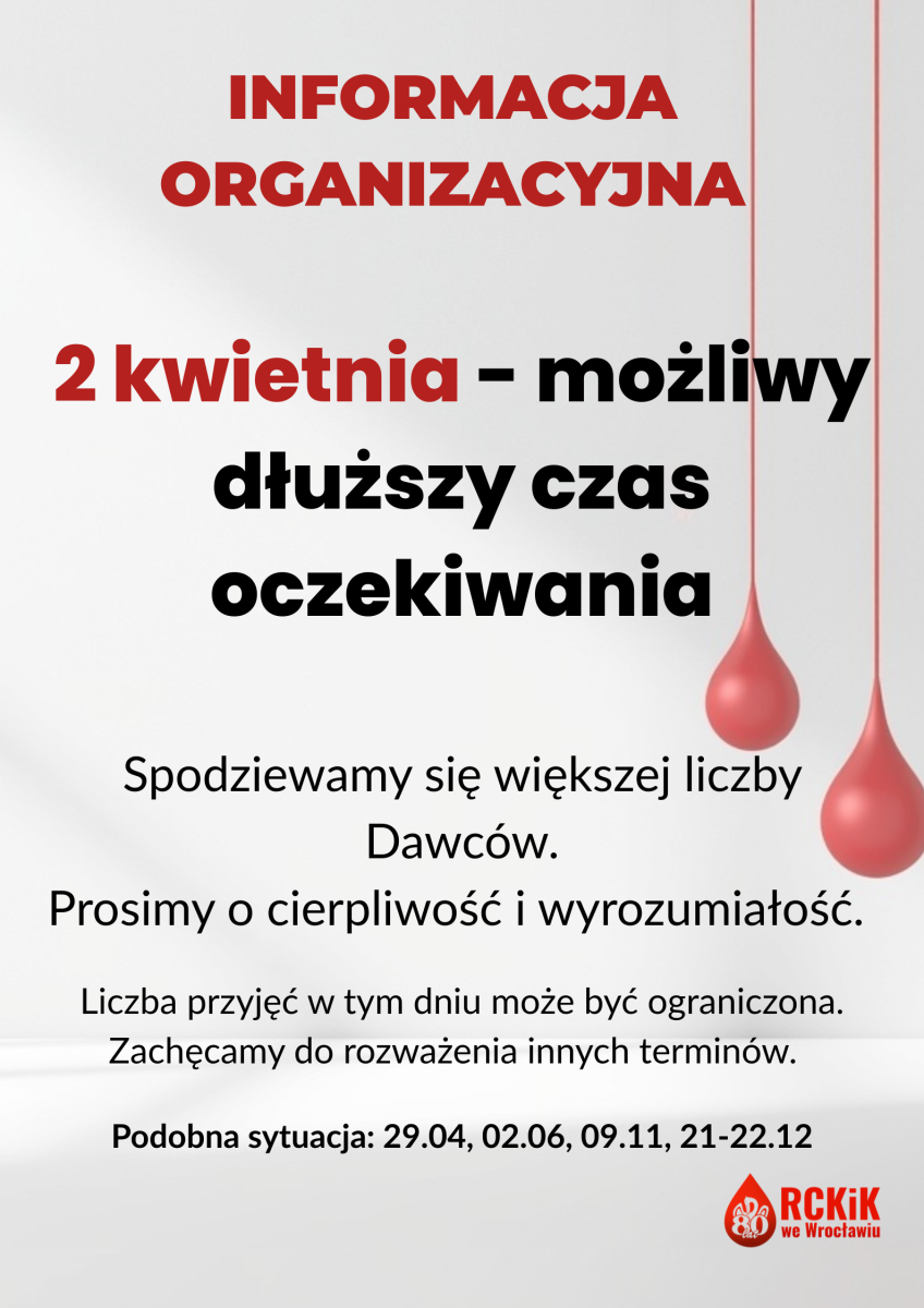 Informacja organizacyjna - 2 kwietnia
