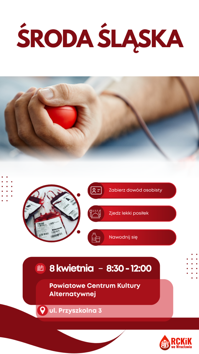 Akcja krwiodawstwa w Środzie Śląskiej - 8.04.2026 r.