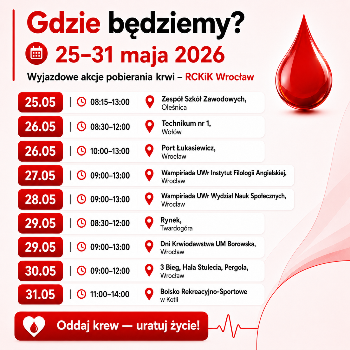 Harmonogram akcji wyjazdowych 25-31.05.2026 r.