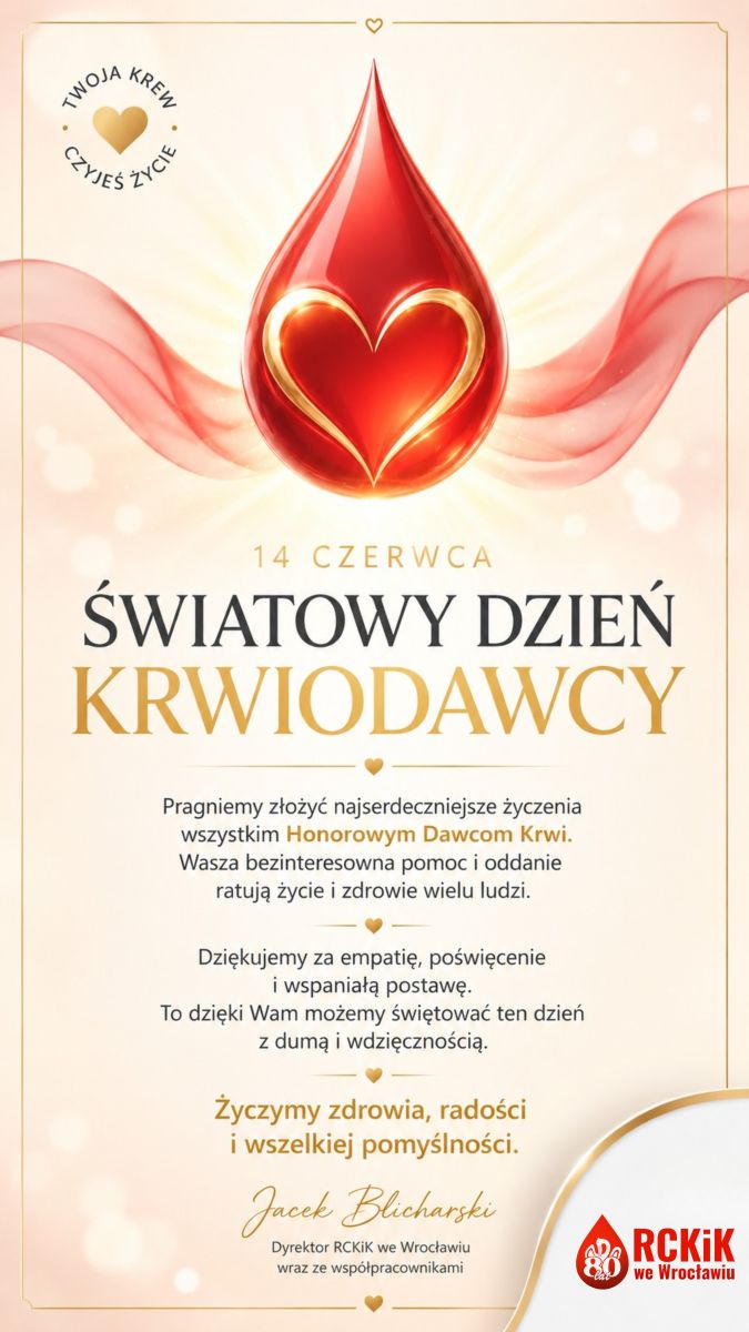 Życzenia z okazji Światowego Dnia Krwiodawcy