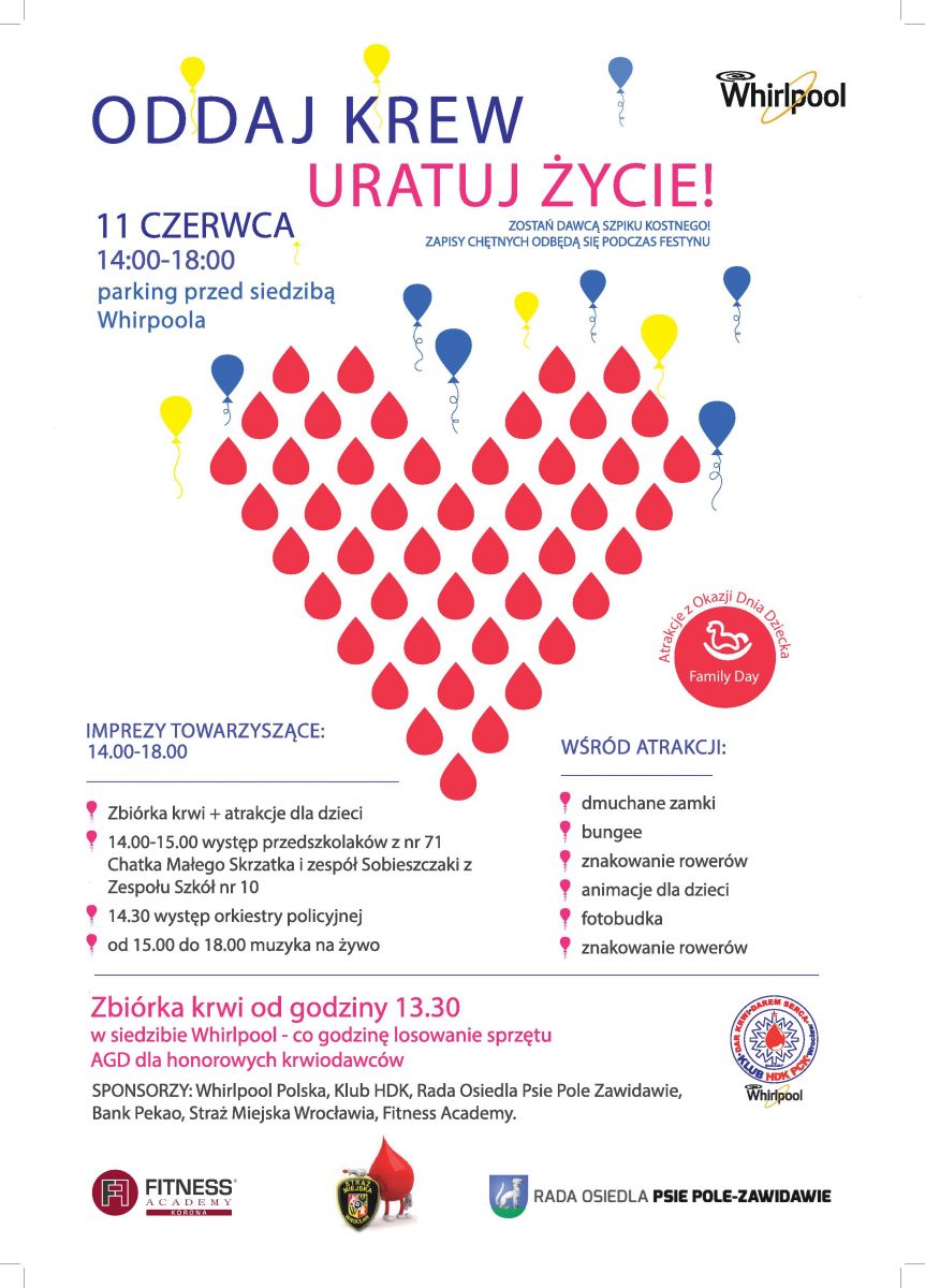 Oddaj krew na festynie firmy Whirlpool Polska S.A. we Wrocławiu