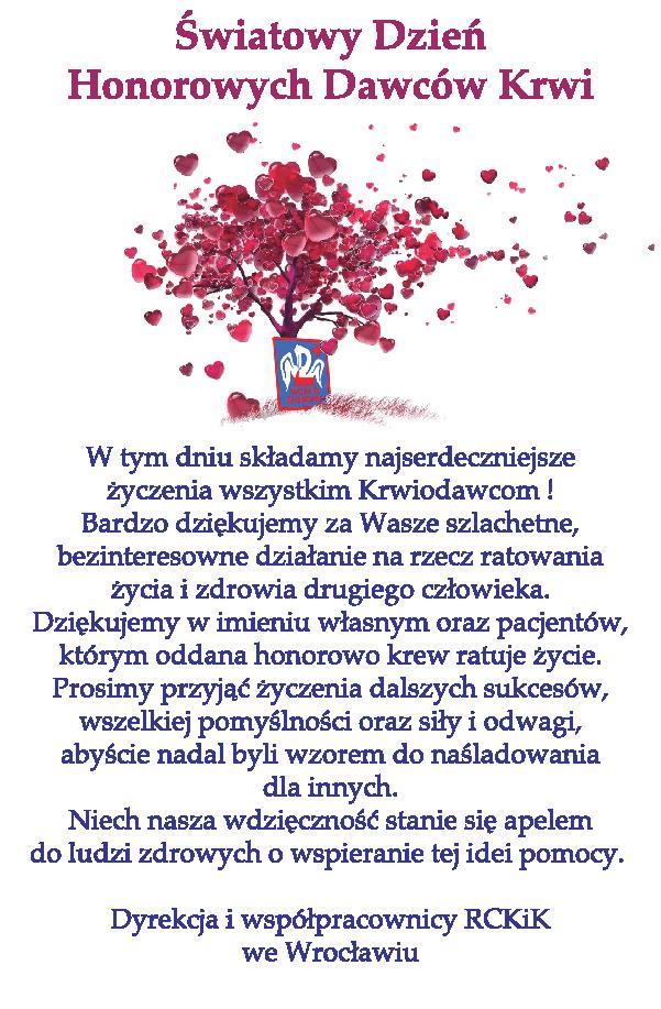 Życzenia z okazji Światowego Dnia Krwiodawcy