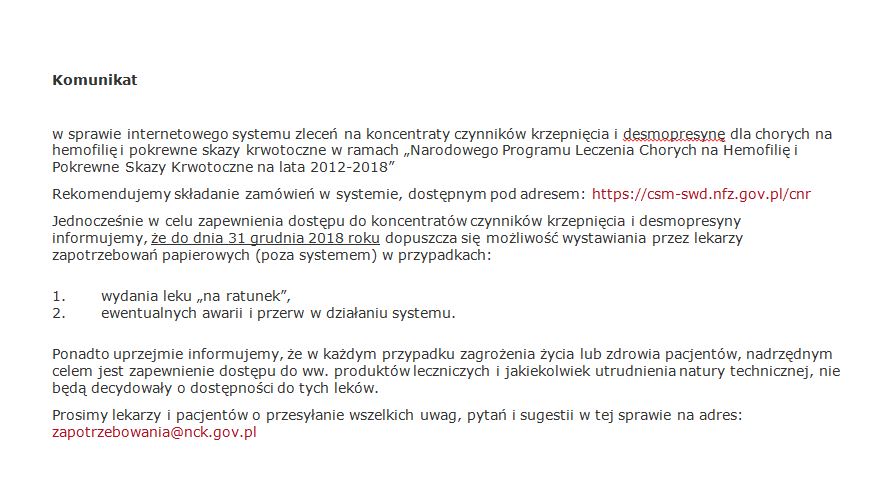 KOMUNIKAT NARODOWEGO CENTRUM KRWI