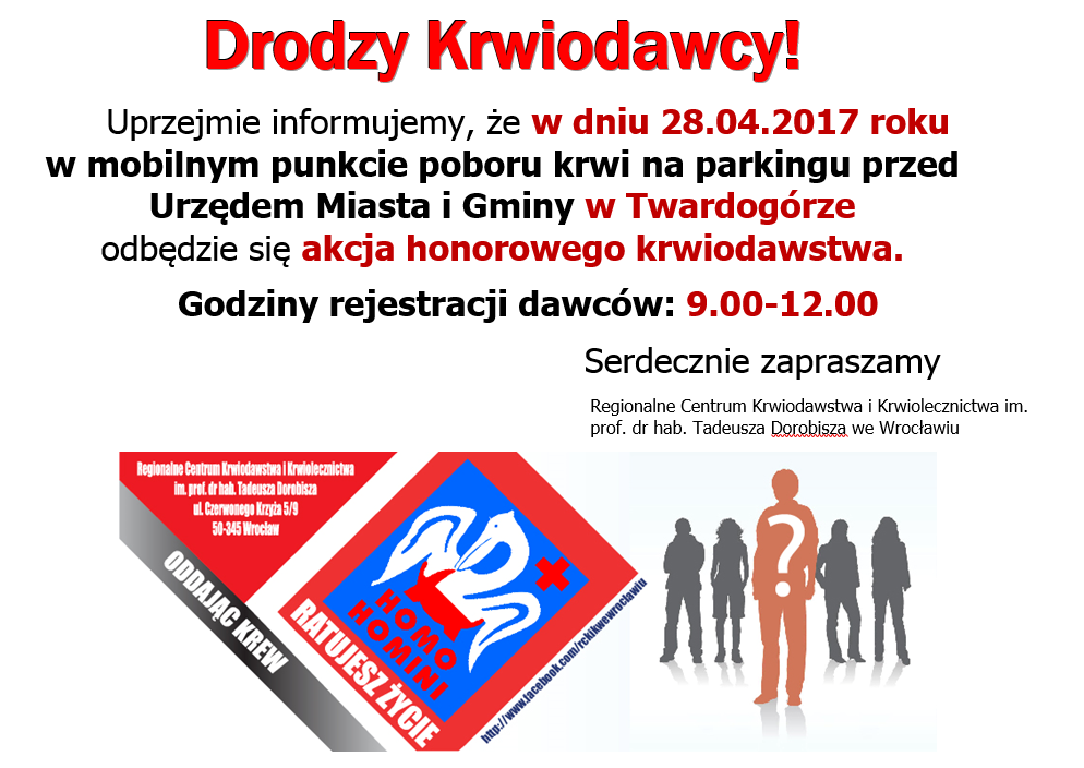 Zapraszamy na akcje krwiodawstwa do Twardogóry