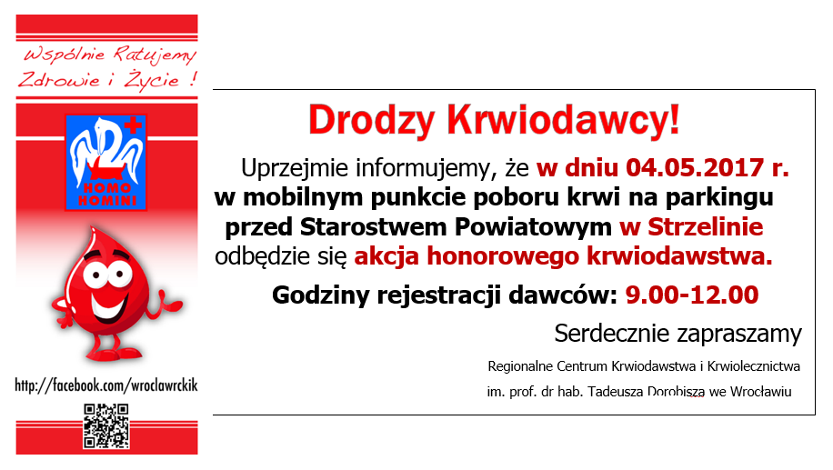 Zapraszamy na akcję krwiodawstwa do Strzelina