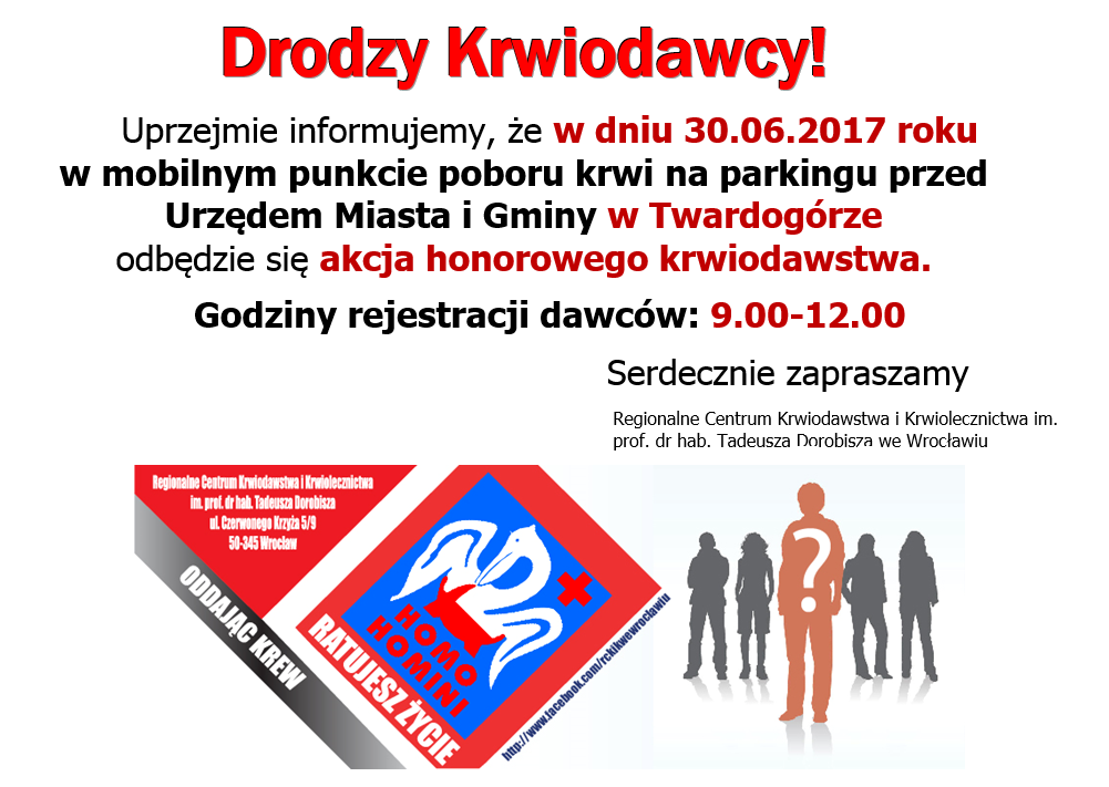 Zapraszamy na akcję krwiodawstwa do Twardogóry