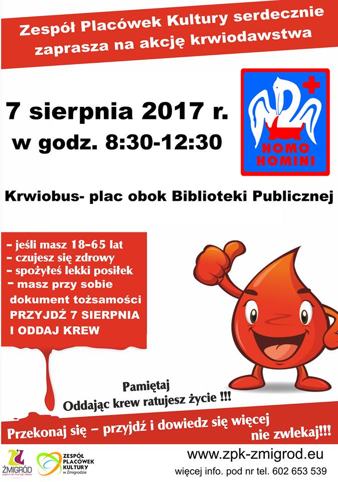 Zapraszamy na akcję krwiodawstwa do Żmigrodu