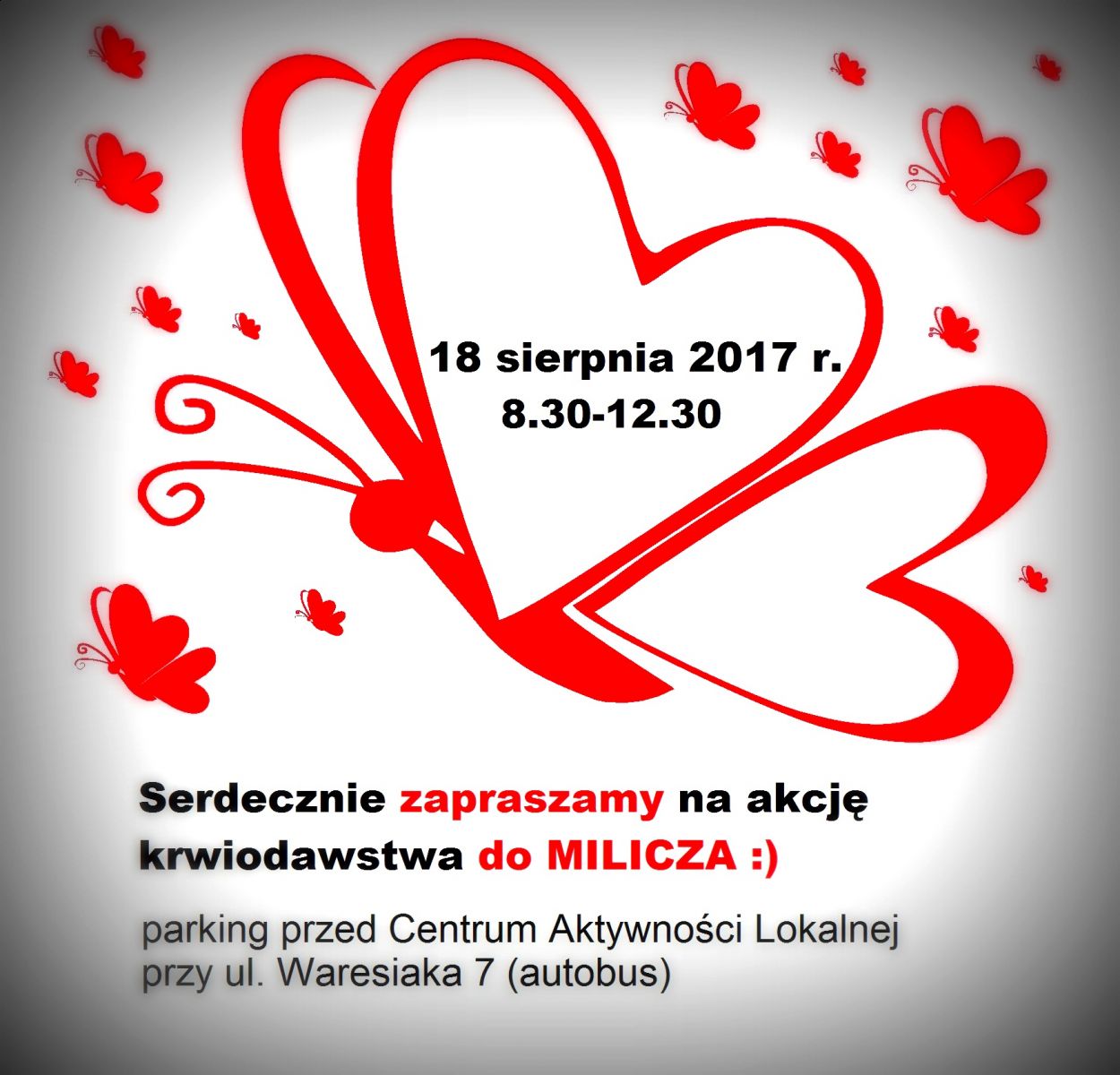 Zapraszamy na akcje krwiodawstwa do Milicza - 18 sierpnia 2017 r.