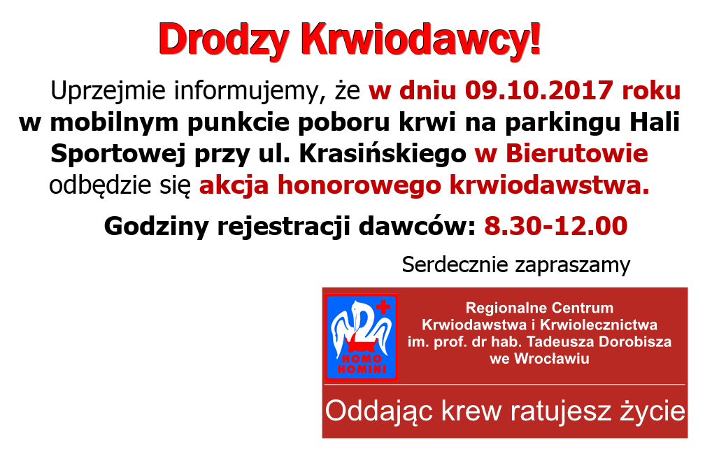Zapraszamy na akcję krwiodawstwa do Bierutowa
