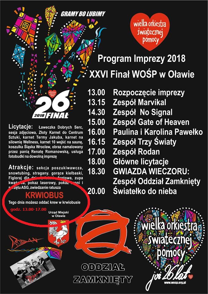 Zapraszamy na 26. WOŚP w Oławie !