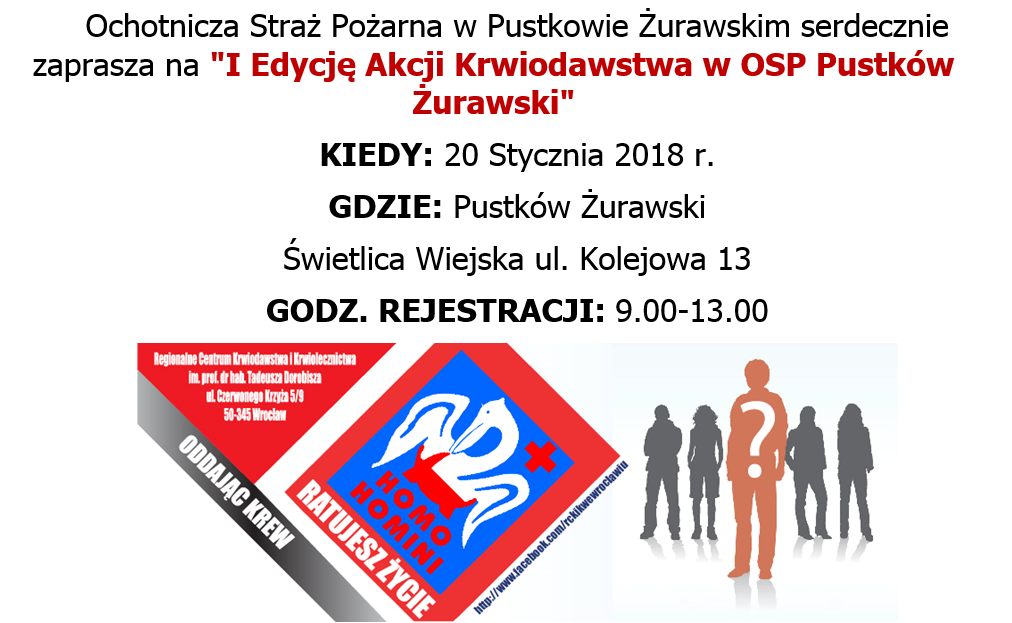 OSP w Pustkowie Żurawskim zaprasza na akcję  -  20.01.2018 r.