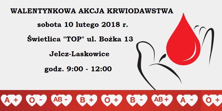 Miejsko-Gminny Klub HDK PCK w Jelczu-Laskowicach zaprasza do udziału w akcji - 10.02.2018 r.