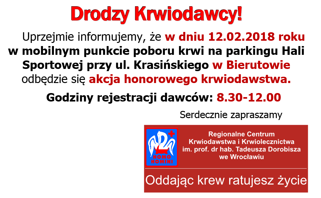 Akcja krwiodawstwa w Bierutowie - 12.02.2018 r.