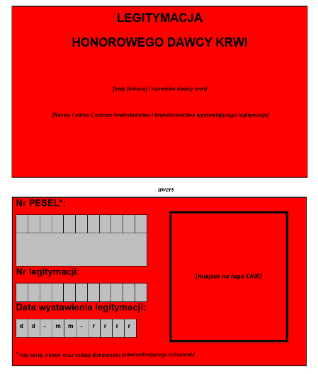 Nowy wzór legitymacji Honorowego Dawcy Krwi