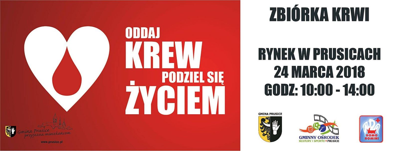 Gmina Prusice zaprasza do udziału w akcji krwiodawstwa - 24.03.2018 r.