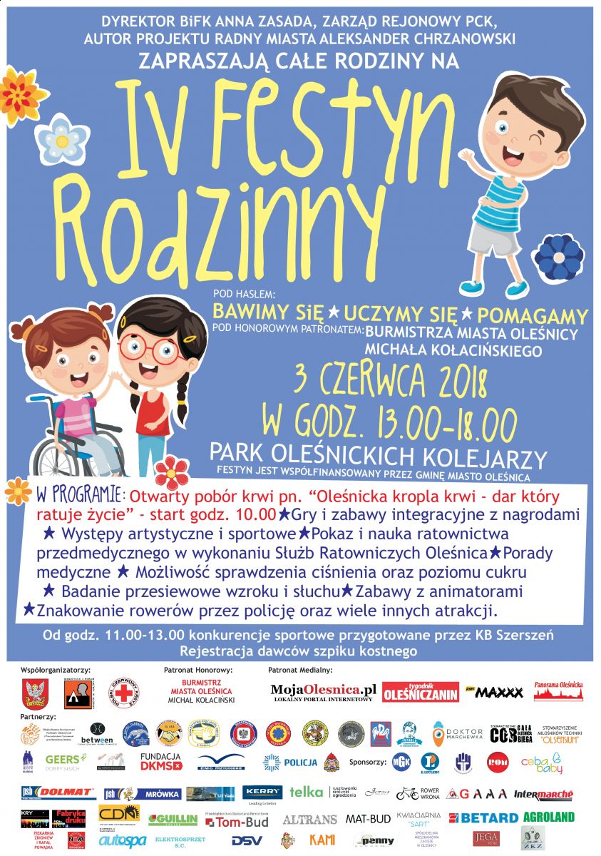 Zachęcamy do oddawania krwi podczas IV Festynu Rodzinnego w Oleśnicy - 3.06.2018 r.