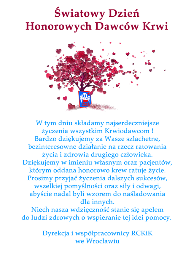 Życzenia z okazji Światowego Dnia Krwiodawcy