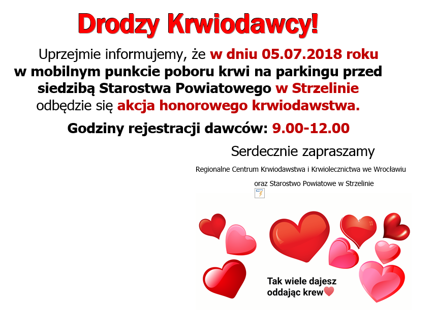 Zapraszamy na akcję krwiodawstwa do Strzelina
