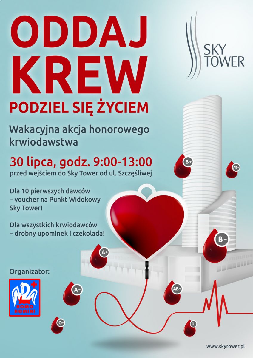 Chcesz zdobyć voucher na Punkt Widokowy Sky Tower?  Oddaj krew - 30.07.2018 r.