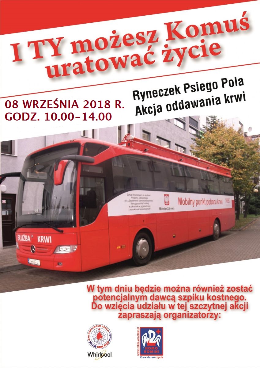 Klub HDK PCK Polar-Whirlpool zaprasza do oddawania krwi - 08.09.2018 r.
