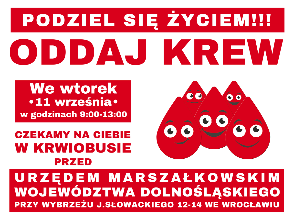 Urząd Marszałkowski Województwa Dolnośląskiego zaprasza na akcję - 11.09.2018 r.